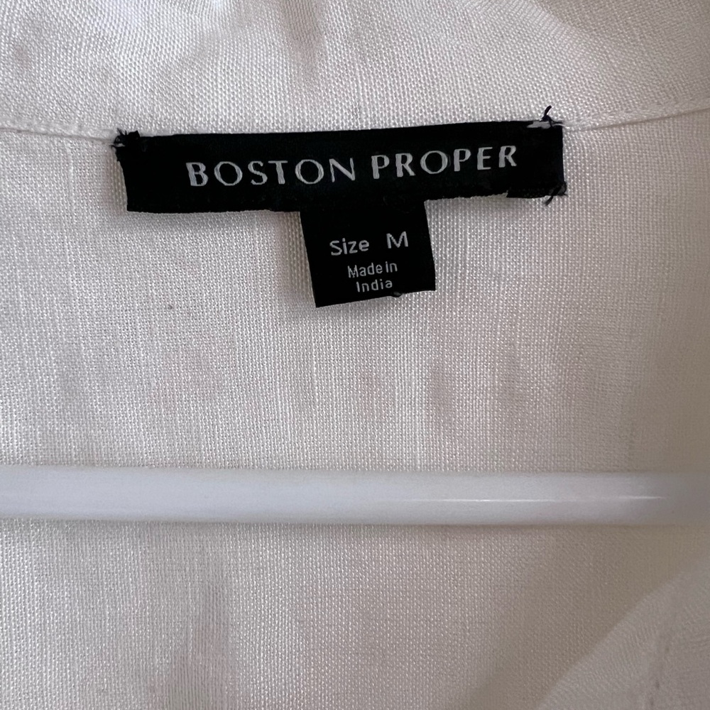 Boston Proper Linen Blend White Button-Down Shirt - Picture 4 of 7